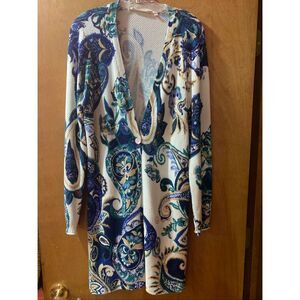 Soft Surroundings Blue and Green Paisley Jacquard Pattern Jacket Midi Length